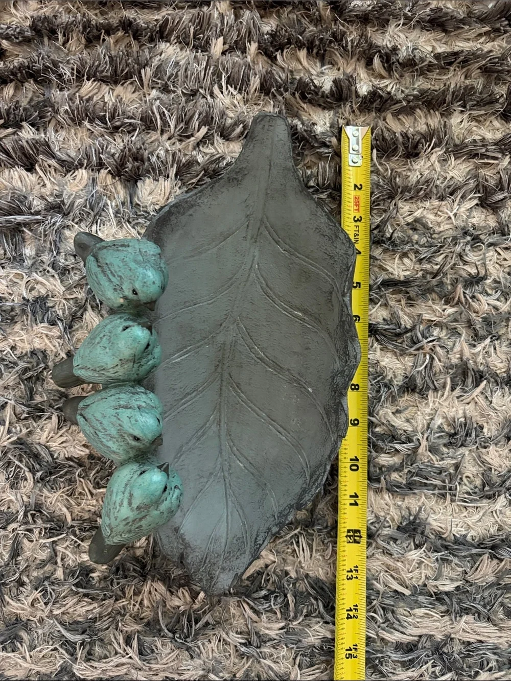 Leaf Container Dish with Four Blue Bird Figurines Home Office Decor Accent